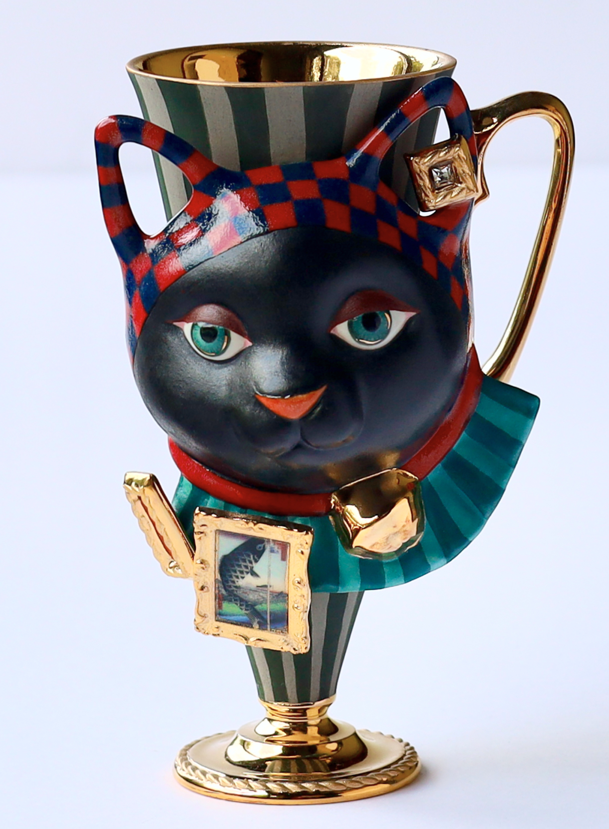 東金聖 / Hijiri Togane《ストライプとチェッカーの黒猫タンブラー / Black Cat Tumbler with Stripes and Checkers》